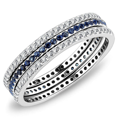 Womens Rings High polished (no plating) Stainless Steel Ring with AAA Grade CZ in London Blue DA066 - Jewelry Store by Erik Rayo