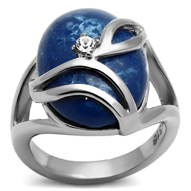 Womens Rings High polished (no plating) Stainless Steel Ring with Stone in Capri Blue TK1144 - Jewelry Store by Erik Rayo