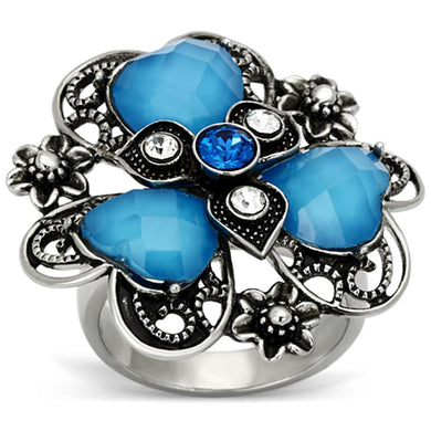 Womens Rings High polished (no plating) Stainless Steel Ring with Stone in Sea Blue TK1149 - Jewelry Store by Erik Rayo