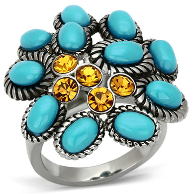 Womens Rings High polished (no plating) Stainless Steel Ring with Stone in Turquoise TK1150 - Jewelry Store by Erik Rayo