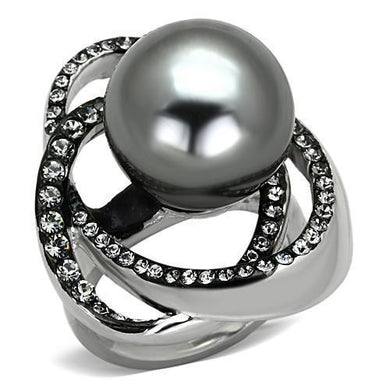 Womens Rings High polished (no plating) Stainless Steel Ring with Synthetic Pearl in Gray TK1371 - Jewelry Store by Erik Rayo