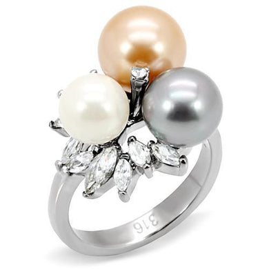 Womens Rings High polished (no plating) Stainless Steel Ring with Synthetic Pearl in Multi Color TK114 - Jewelry Store by Erik Rayo