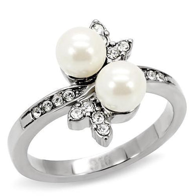 Womens Rings High polished (no plating) Stainless Steel Ring with Synthetic Pearl in White TK116 - Jewelry Store by Erik Rayo