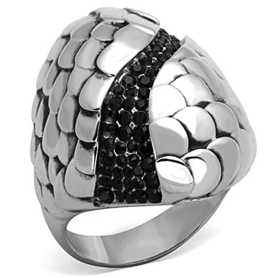 Womens Rings High polished (no plating) Stainless Steel Ring with Top Grade Crystal in Jet TK1327 - Jewelry Store by Erik Rayo