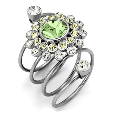 Womens Rings High polished (no plating) Stainless Steel Ring with Top Grade Crystal in Peridot TK1148 - Jewelry Store by Erik Rayo