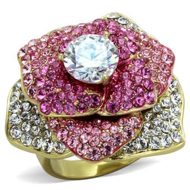 Womens Rings IP Gold(Ion Plating) Stainless Steel Ring with AAA Grade CZ in Clear TK1624 - Jewelry Store by Erik Rayo