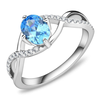 Womens Rings Oval Sea Blue Stainless Steel Ring with AAA Grade CZ - Jewelry Store by Erik Rayo