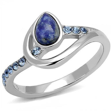 Womens Rings Silver Blue Stainless Steel Ring with Semi-Precious Snowflake Obsidian in Montana - Jewelry Store by Erik Rayo