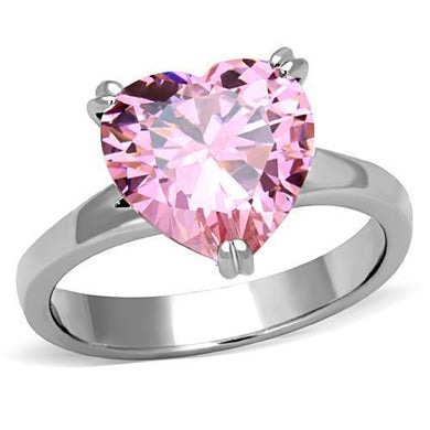 Womens Rings Silver Pink Heart Stainless Steel Ring with AAA Grade CZ in Rose - Jewelry Store by Erik Rayo