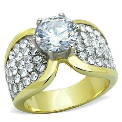 Womens Rings Two-Tone IP Gold (Ion Plating) 316L Stainless Steel Ring with AAA Grade CZ in Clear TK1547 - Jewelry Store by Erik Rayo