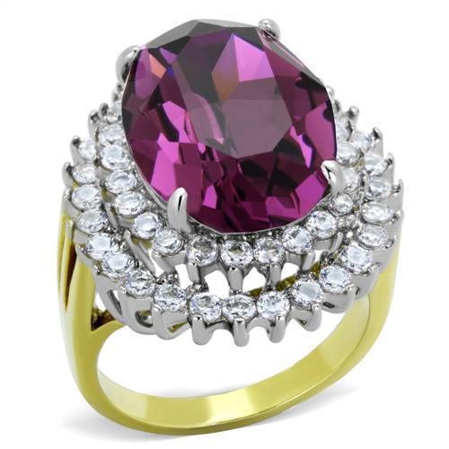Womens Rings Two-Tone IP Gold (Ion Plating) 316L Stainless Steel Ring with Top Grade Crystal in Amethyst TK1892 - Jewelry Store by Erik Rayo