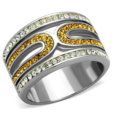 Womens Rings Two-Tone IP Gold (Ion Plating) 316L Stainless Steel Ring with Top Grade Crystal in Topaz TK1555 - Jewelry Store by Erik Rayo