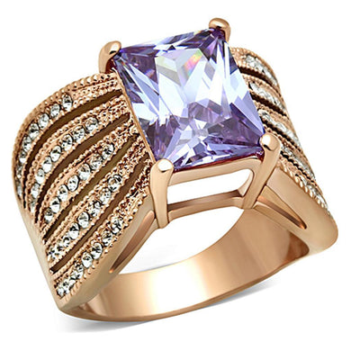 Womens Rose Gold Ring Anillo Para Mujer y Ninos Unisex Kids 316L Stainless Steel Ring with AAA Grade CZ in Light Amethyst Cori - Jewelry Store by Erik Rayo