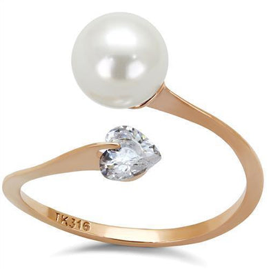 Womens Rose Gold Ring Anillo Para Mujer y Ninos Unisex Kids 316L Stainless Steel Ring with Synthetic Pearl in White Sarno - Jewelry Store by Erik Rayo