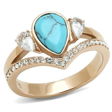 Womens Rose Gold Ring Anillo Para Mujer y Ninos Unisex Kids 316L Stainless Steel Ring with Synthetic Turquoise in Sea Blue Ortona - Jewelry Store by Erik Rayo