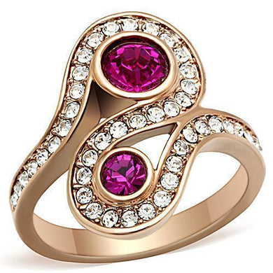 Womens Rose Gold Ring Anillo Para Mujer y Ninos Unisex Kids 316L Stainless Steel Ring with Top Grade Crystal in Fuchsia Formia - Jewelry Store by Erik Rayo