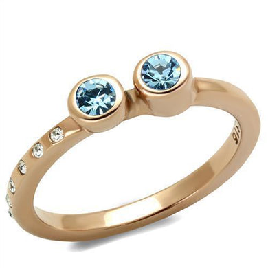 Womens Rose Gold Ring Anillo Para Mujer y Ninos Unisex Kids 316L Stainless Steel Ring with Top Grade Crystal in Sea Blue Amalfi - Jewelry Store by Erik Rayo