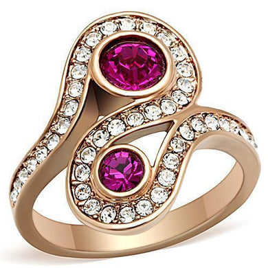 Womens Rose Gold Ring Anillo Para Mujer y Ninos Unisex Kids Stainless Steel Ring with Top Grade Crystal in Fuchsia Formia - Jewelry Store by Erik Rayo
