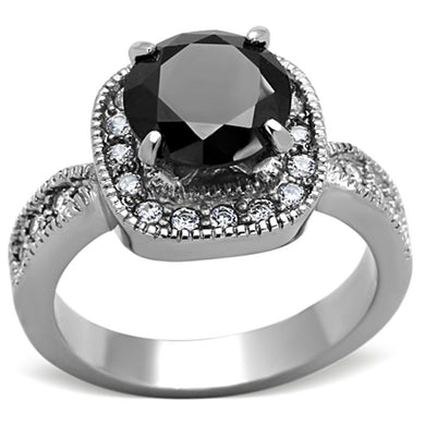 Womens Silver Ring High polished (no plating) 316L Stainless Steel Ring with AAA Grade CZ in Black Diamond TK1322 - Jewelry Store by Erik Rayo