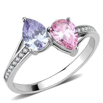 Womens Silver Ring Purple Pink Tear Drops Stainless Steel Ring with AAA Grade CZ in Multi Color - Jewelry Store by Erik Rayo