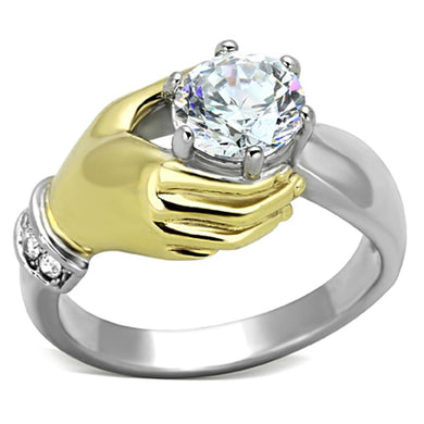 Womens Silver Ring Two-Tone IP Gold (Ion Plating) 316L Stainless Steel Ring with AAA Grade CZ in Clear TK1324 - Jewelry Store by Erik Rayo