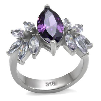 Womens Silver Rings High polished (no plating) 316L Stainless Steel Ring with AAA Grade CZ in Amethyst TK085 - Jewelry Store by Erik Rayo