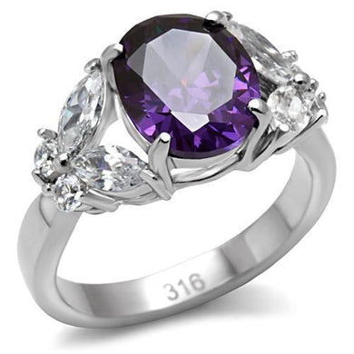 Womens Silver Rings High polished (no plating) 316L Stainless Steel Ring with AAA Grade CZ in Amethyst TK086 - Jewelry Store by Erik Rayo