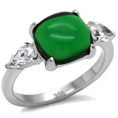 Womens Silver Rings High polished (no plating) 316L Stainless Steel Ring with Glass in Emerald TK087 - Jewelry Store by Erik Rayo