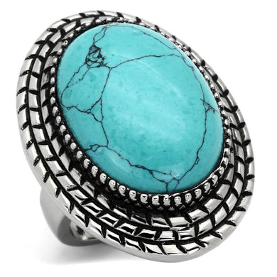 Womens Silver Rings High polished (no plating) 316L Stainless Steel Ring with Semi-Precious Turquoise in Sea Blue TK1022 - Jewelry Store by Erik Rayo