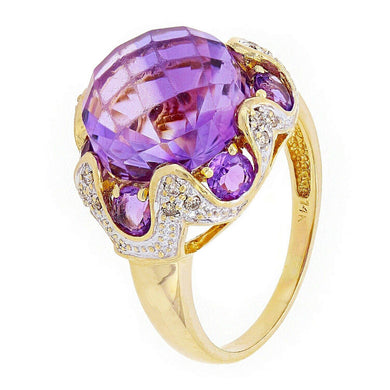Womens Solid 14k Yellow Gold 7.60ctw Amethyst & Diamond Dome Ring Size 8 - Jewelry Store by Erik Rayo
