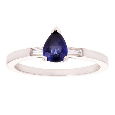 Womens Solid 18k White Gold 0.10ctw Sapphire & Diamond Petite Engagement Ring Size 6.25 - Jewelry Store by Erik Rayo