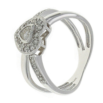 Womens Solid 18k White Gold 0.31ctw Diamond Love Heart Split Ring Size 7 - Jewelry Store by Erik Rayo