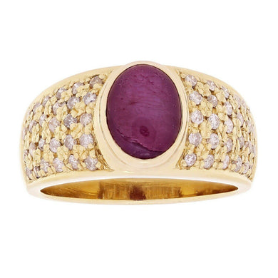 Womens Solid 18k Yellow Gold Ring 0.60ctw Star Ruby & Diamond Vintage Band Size 9 - Jewelry Store by Erik Rayo