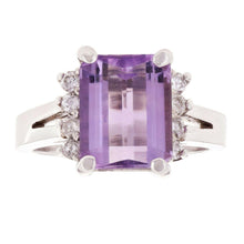Load image into Gallery viewer, Womens Solid Gold Ring 14k White Gold 0.27ctw Amethyst &amp; Diamond Cathedral Cocktail Ring Size 6 - Jewelry Store by Erik Rayo
