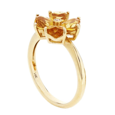 Womens Solid Gold Ring 14k Yellow Gold 0.01ctw Citrine & Diamond Heart Flower Ring Size 6.75 - Jewelry Store by Erik Rayo