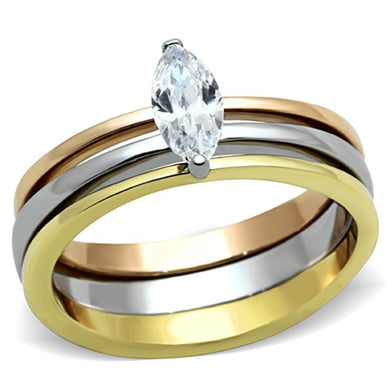 Anillo de Compromiso Boda y Matrimonio con Diamante Zirconia Para Mujeres Tres Tonos Oro Plata y Oro Rojo TK1276 - Jewelry Store by Erik Rayo