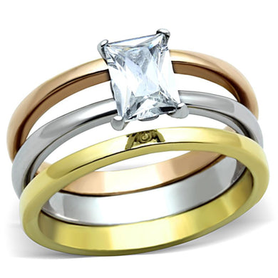 Anillo de Compromiso Boda y Matrimonio con Diamante Zirconia Para Mujeres Tres Tonos Oro Plata y Oro Rojo TK1279 - Jewelry Store by Erik Rayo